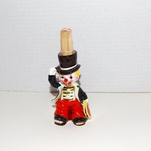 Vintage Enesco Ceramic Circus Clown Toothpick Holder Original Pkg Picks